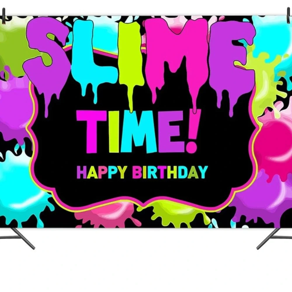 Slime Time Theme Backdrop, 3 x 5,Colorful Fiesta Happy Birthday Party